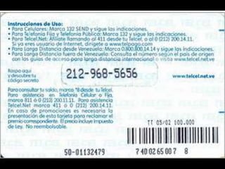 Colección Tarjetas Telefonicas Venezuela Telcel Memoria Remota (2002) Catálogo 1