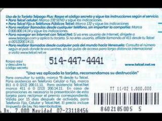 Colección Tarjetas Telefonicas Venezuela Telcel Memoria Remota (2002) Catálogo 1