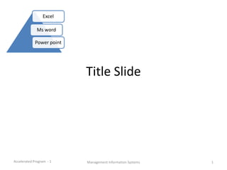 Title Slide  Accelerated Program  - 1 Management Information Systems 1 
