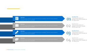 DepartmentName | Team Name (edit in master slide)
There are many variations passage of lorem ipsum available. There are many variations
passage of lorem ipsum available.
TitleHere
NumberOne
There are many variations of
passage of Lorem Ipsum available, but
the majority have.
01
NumberTwo
There are many variations of
passage of Lorem Ipsum available,
but the majority have.
02
NumberThree
There are many variations of
passage of Lorem Ipsum available, but
the majority have.
03
Number Four
There are many variations of
passage of Lorem Ipsum available, but
the majority have.
04
There are many variations passage of lorem ipsum available. There are many variations
passage of lorem ipsum available.
TitleHere
There are many variations passage of lorem ipsum available. There are many variations
passage of lorem ipsum available.
TitleHere
There are many variations passage of lorem ipsum available. There are many variations
passage of lorem ipsum available.
TitleHere
 
