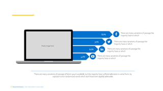 DepartmentName | Team Name (edit in master slide)
80%
70%
60%
40%
There are many variations of passage the
majority have or which
There are many variations of passage the
majority have or which
There are many variations of passage the
majority have or which
There are many variations of passage the
majority have or which
There are many variations of passage of lorem ipsum available, but the majority have suffered alteration in some form, by
injected humor randomized words which don't look even slightly believable.
Paste image here
 