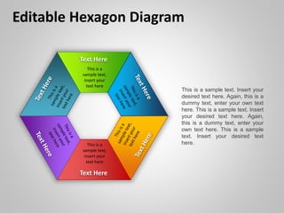 Editable Hexagon Diagram
Text Here
This is a
sample text,
insert your
text here
Text Here
This is a
sample text,
insert your
text here
This is a sample text. Insert your
desired text here. Again, this is a
dummy text, enter your own text
here. This is a sample text. Insert
your desired text here. Again,
this is a dummy text, enter your
own text here. This is a sample
text. Insert your desired text
here.
 