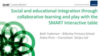 Social and educational integration through
collaborative learning and play with the
SMART Interactive table
Beth Tydeman – Billesley Primary School
Aidan Prior – Consultant Steljes Ltd

 