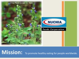 Chia Plant Grown in Haiti




Mission:           To promote healthy eating for people worldwide.
 