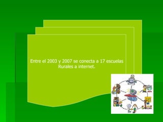 Entre el 2003 y 2007 se conecta a 17 escuelas Rurales a internet. 