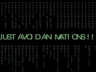 tables Table Row 1 Row 2 Row 3 Row 4 Line 1 xxx xxx xxx xxx Line 2 xxx xxx xxx xxx Line 3 xxx xxx xxx xxx Line 4 xxx xxx xxx xxx Line 5 xxx xxx xxx xxx Tables are really a problem in PowerPoint Try not to use standard ‘table option’ if possible Prefer to create your own table (with ‘Rectangle’ shapes) 