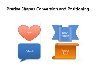 Precise Shapes Conversion and Positioning
Down
Ribbon
Vertical
Scroll
Callout
Heart
 