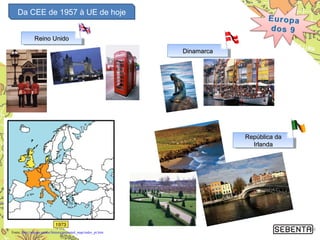 Da CEE de 1957 à UE de hoje
14Fonte: http://europa.eu/abc/history/animated_map/index_pt.htm
Reino UnidoReino UnidoReino UnidoReino Unido
República daRepública da
IrlandaIrlanda
República daRepública da
IrlandaIrlanda
DinamarcaDinamarcaDinamarcaDinamarca
 