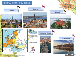 18Fonte: http://europa.eu/abc/history/animated_map/index_pt.htm
LituâniaLituâniaLituâniaLituânia
LetóniaLetóniaLetóniaLetónia
EstóniaEstóniaEstóniaEstónia
República ChecaRepública ChecaRepública ChecaRepública Checa
EslováquiaEslováquiaEslováquiaEslováquia
Da CEE de 1957 à UE de hoje
 