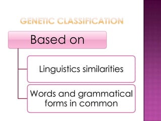 Based on

 Linguistics similarities

Words and grammatical
  forms in common
 