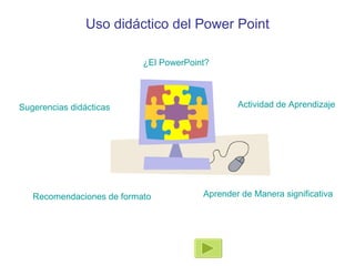 [object Object],¿El PowerPoint? Recomendaciones de formato Sugerencias didácticas Actividad de Aprendizaje Aprender de Manera significativa 