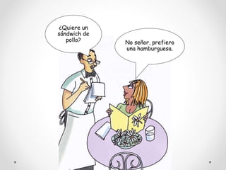 ¿Quiere un
sándwich de
pollo? No señor, prefiero
una hamburguesa.
 