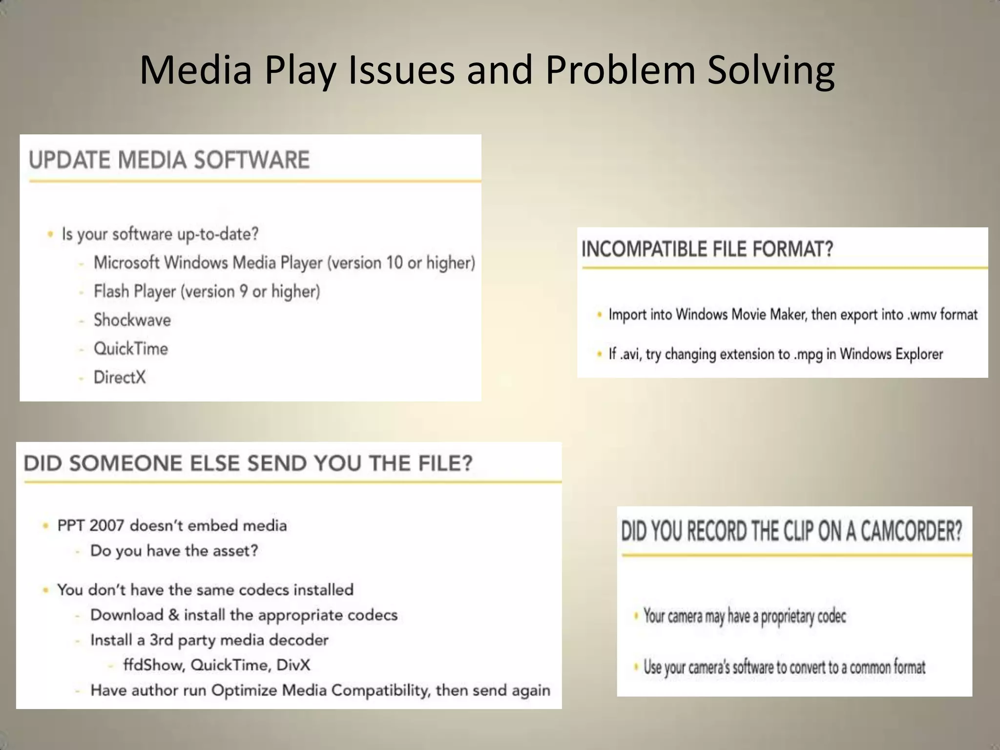Media Play Issues and Problem Solving

 