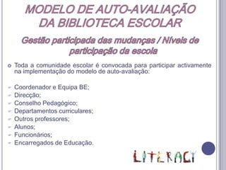 MODELO DE AUTO-AVALIAÇÃODA BIBLIOTECA ESCOLAROportunidades /Constrangimentos