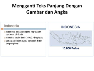 Mengganti Teks Panjang Dengan
Gambar dan Angka
 