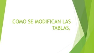 COMO SE MODIFICAN LAS
TABLAS.
 