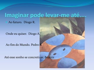Imaginar pode levar-me até....
  Ao futuro. Diogo R.


 Onde eu quiser. Diogo A.


 Ao fim do Mundo. Pedro B.



Até esse sonho se concretizar. Beatriz
 