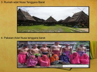3. Rumah adat Nusa Tenggara Barat
4. Pakaian Adat Nusa tenggara barat
 