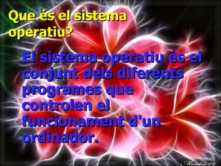Que és el sistema operatiu? <ul><li>El sistema operatiu és el conjunt dels diferents programes que controlen el funcioname...