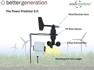 The Power Predictor 2.0
                                     Wind Direction Vane




                                   PV Solar Sensor




                                    3 Cup Anemometer




                          Weatherproof Data Logger
 