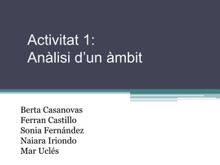 Activitat 1:
Anàlisi d’un àmbit
Berta Casanovas
Ferran Castillo
Sonia Fernández
Naiara Iriondo
Mar Uclés
 