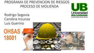 PROGRAMA DE PREVENCION DE RIESGOS
PROCESO DE MOLIENDA
Rodrigo Segovia
Carolina Inzunza
Luis Guerino
 