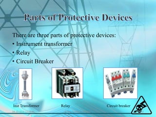 There are three parts of protective devices:
• Instrument transformer
• Relay
• Circuit Breaker
Inst Transformer Relay Circuit breaker
04-10-2016 13:53:46 10Power System Protection
 