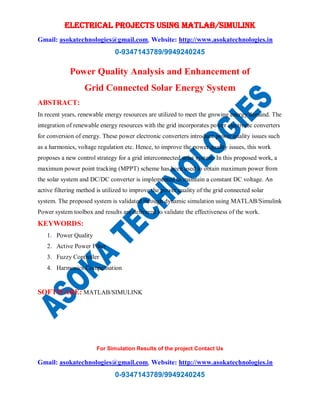 Power Quality Analysis and Enhancement of Grid Connected Solar Energy ...