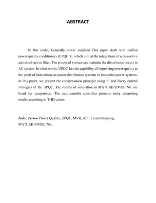 Power quality improvement using UPQC | PDF