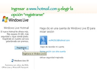 Ingresar  a  www.hotmail.com  y elegir la opción “registrarse” 