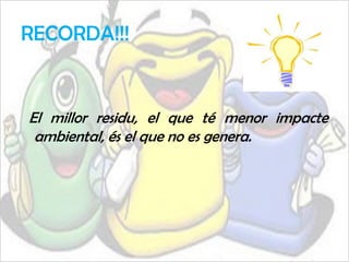 RECORDA!!!


El millor residu, el que té menor impacte
 ambiental, és el que no es genera.
 
