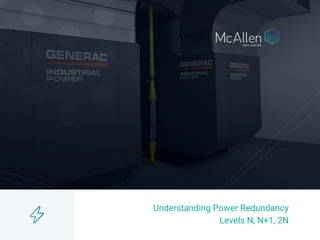 Understanding Power Redundancy
Levels N, N+1, 2N
 