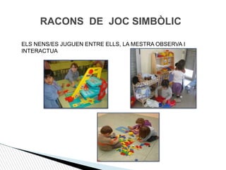 RACONS DE JOC SIMBÒLIC
ELS NENS/ES JUGUEN ENTRE ELLS, LA MESTRA OBSERVA I
INTERACTUA
 