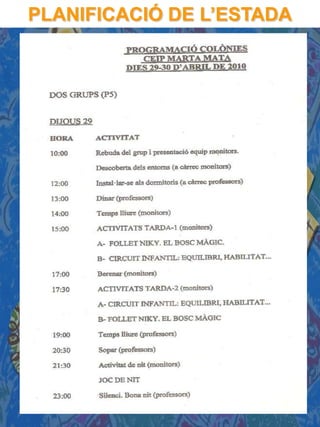 PLANIFICACIÓ DE L’ESTADA
 