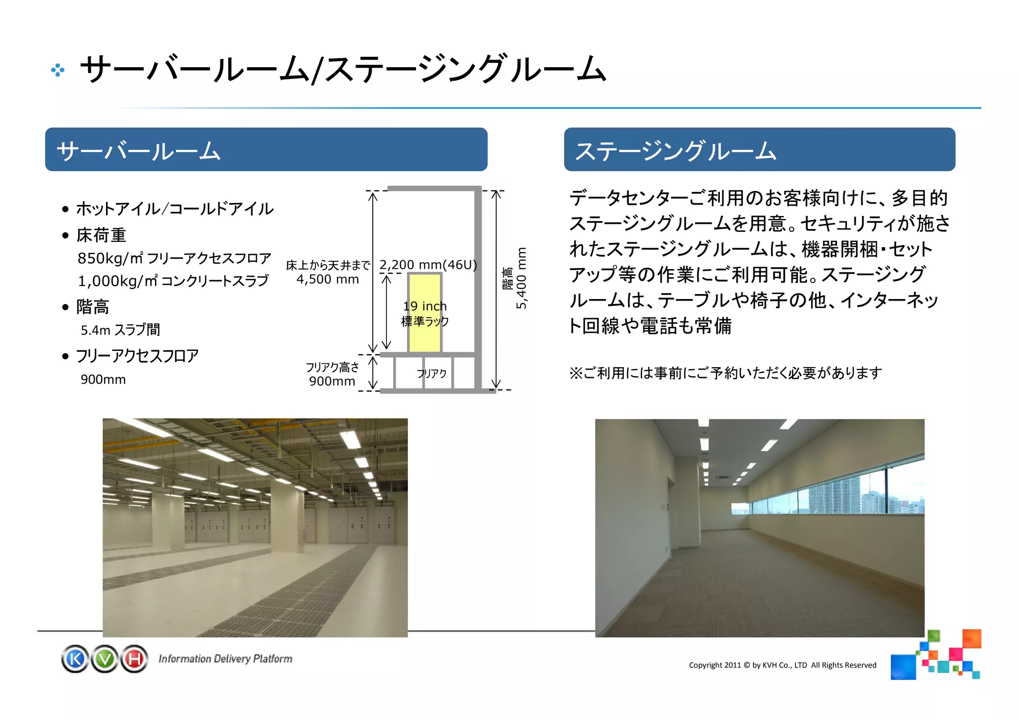 /


•              /
•




                                               5,400 mm
    850kg/                    2,200 mm(46U)
    1,000kg/       4,500 mm

•                                19 inch

    5.4m
•
    900mm           900mm
                                                          ※




                                                              Copyright 2011 © by KVH Co., LTD All Rights Reserved
                                              20
 