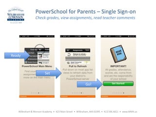 PowerSchool for Parents – Single Sign-on
Check grades, view assignments, read teacher comments
Wilbraham & Monson Academy • 423 Main Street • Wilbraham, MA 01095 • 413.596.6811 • www.WMA.us
Ready
Set
Go!
 