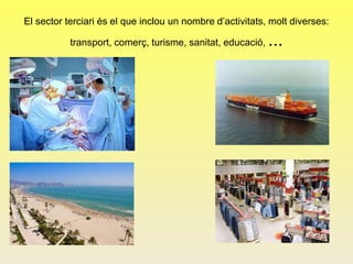 El sector terciari és el que inclou un nombre d’activitats, molt diverses:
transport, comerç, turisme, sanitat, educació, ...
 