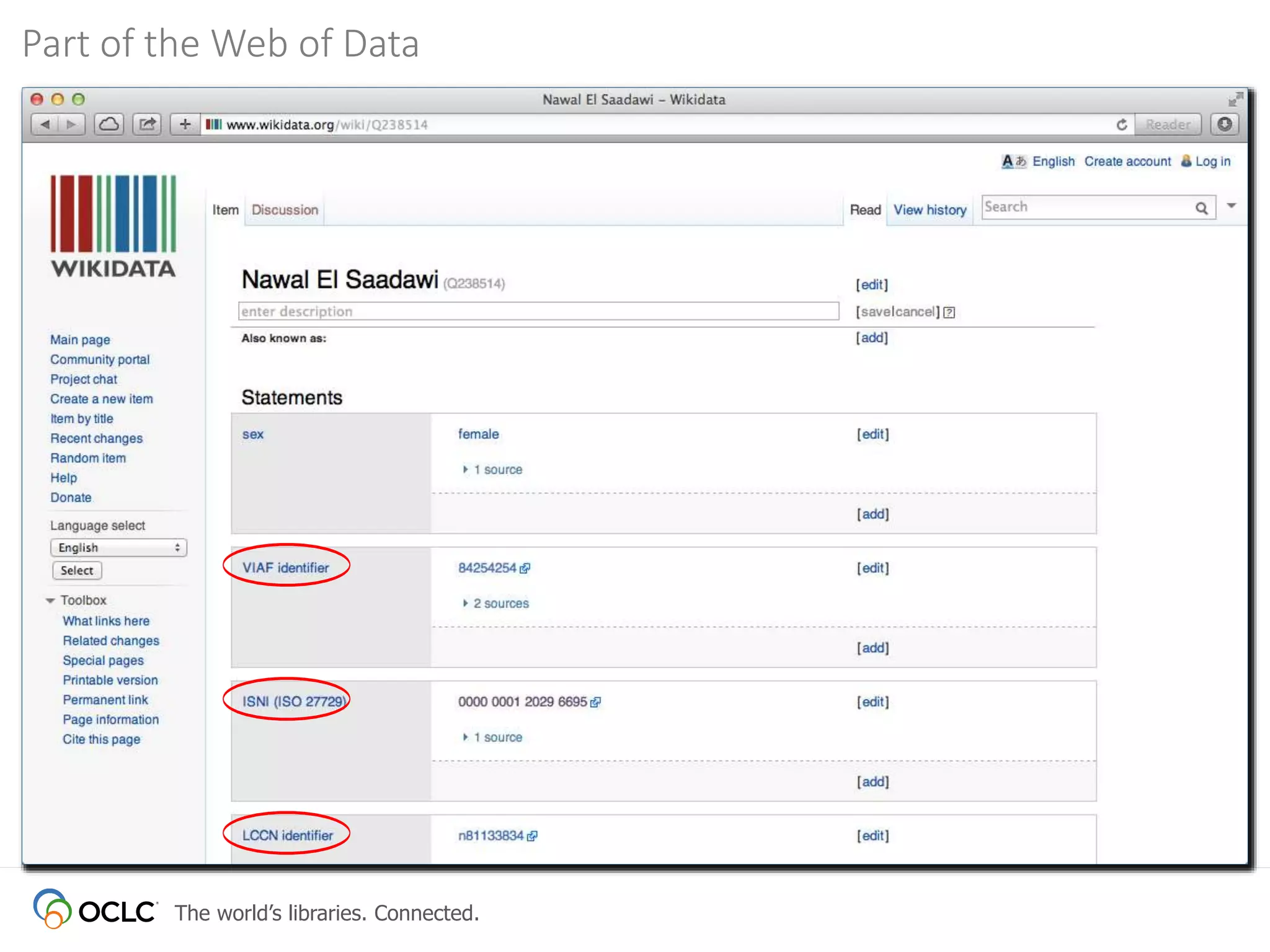 The world’s libraries. Connected.
Part of the Web of Data
 