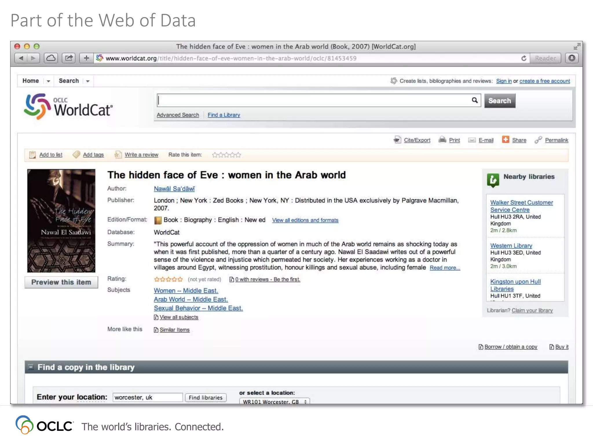 The world’s libraries. Connected.
Part of the Web of Data
 