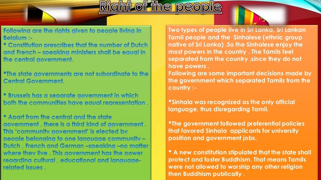 Power sharing arrangement in belgium and sri lanka