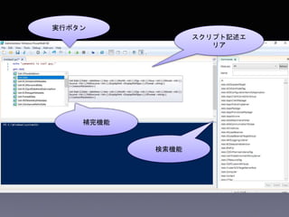 補完機能
実行ボタン
検索機能
スクリプト記述エ
リア
 