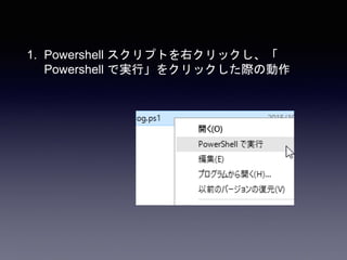 1. Powershell スクリプトを右クリックし、「
Powershell で実行」をクリックした際の動作
 