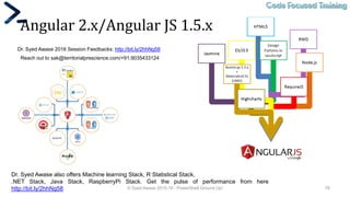 Code Focused Training
Code Focused Training
© Syed Awase 2015-16 - PowerShell Ground Up! 76
Dr. Syed Awase 2016 Session Feedbacks: http://bit.ly/2hhNg58
Reach out to sak@territorialprescience.com/+91.9035433124
Dr. Syed Awase also offers Machine learning Stack, R Statistical Stack,
.NET Stack, Java Stack, RaspberryPi Stack. Get the pulse of performance from here
http://bit.ly/2hhNg58
Angular 2.x/Angular JS 1.5.x
 