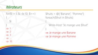 Itérateurs
 1
 2
 3
 …
 10
 Je mange une Banane
 Je mange une Pomme
 