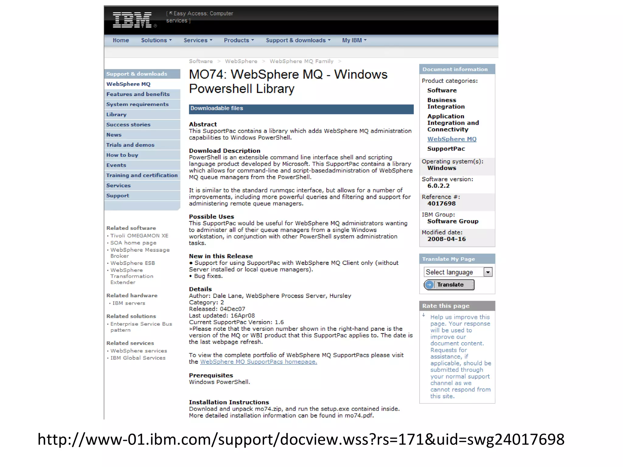 http://www-01.ibm.com/support/docview.wss?rs=171&uid=swg24017698 