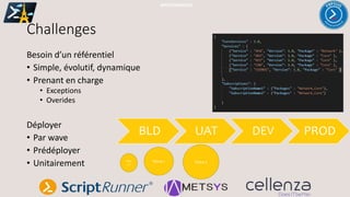 Challenges
Besoin d’un référentiel
• Simple, évolutif, dynamique
• Prenant en charge
• Exceptions
• Overides
Déployer
• Par wave
• Prédéployer
• Unitairement
#PSSATPARIS2019
BLD UAT DEV PROD
Wav
e 1
Wave 2 Wave 3
 