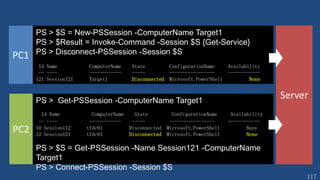 117
エラー処理の要素
1. エラー発生時のアクションとエラーの取得
 $ErrorActionPreference と $Error 変数
 -ErrorAction と -ErrorVariable パラメタ
2. より細かい処理の定義
 Try…Catch…Finally
 