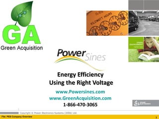 Energy Efficiency  Using the Right Voltage www.Powersines.com www.GreenAcquisition.com 1-866-470-3065 