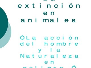 La extinción en animales   “ La acción del hombre y la Naturaleza en peligro.” 