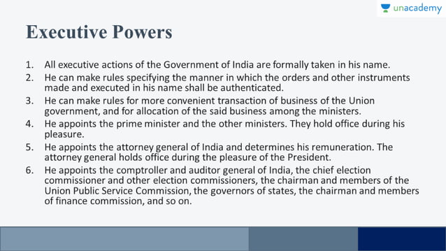 Powers and functions of President | PPT